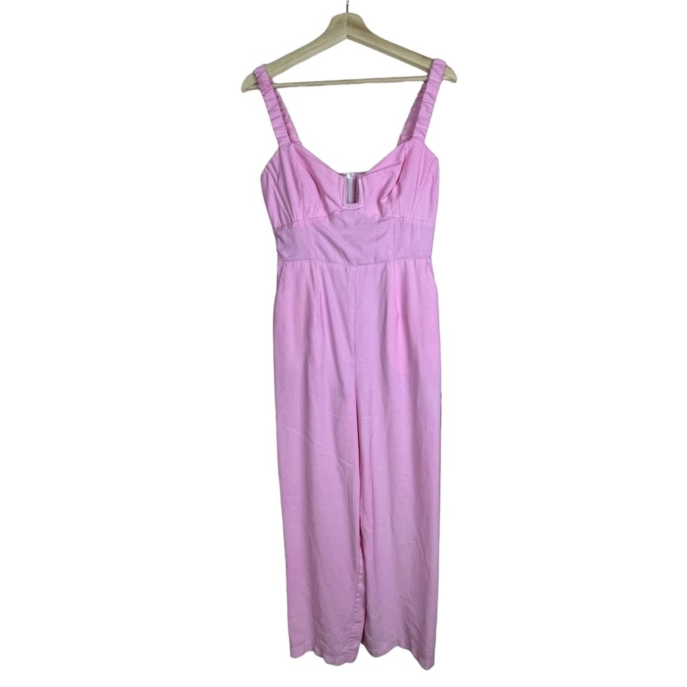 ASTR The Label Fitted Pale Pink Versailles Sleeveless Wide Leg Jumpsuit (M)
